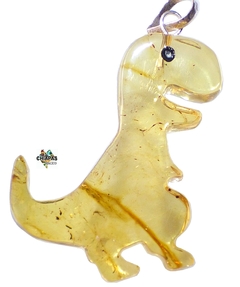 Dije Dinosaurio De Ámbar & Plata Laminada