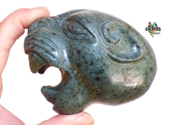 Escultura Cabeza de Jaguar con Jade de Guatemala - Chiapas Mágico