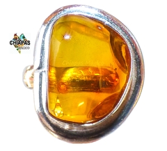 Anillo Ajustable De Plata 925 & Ámbar Cognac (CGN6) - Chiapas Mágico