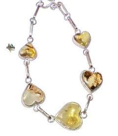 Pulsera Con Corazones De Ámbar & Plata Ley .925