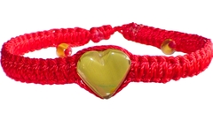 Pulsera Corazón de Ámbar Verde & Tejido Ajustable