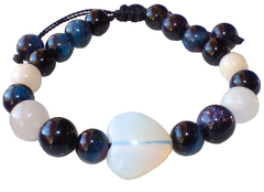 Pulsera Corazón de Piedra Luna, Venturina & Ojo de Tigre Azul