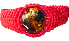 Pulsera Con Ámbar Auténtico & Tejido Macramé #015 (Roja)