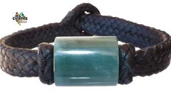 Pulsera con Placa de Jade Tránslucido de Guatemala & Piel de Cabra