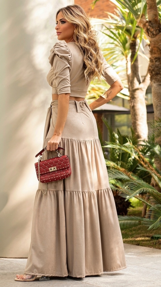 Saia suede longa outlet