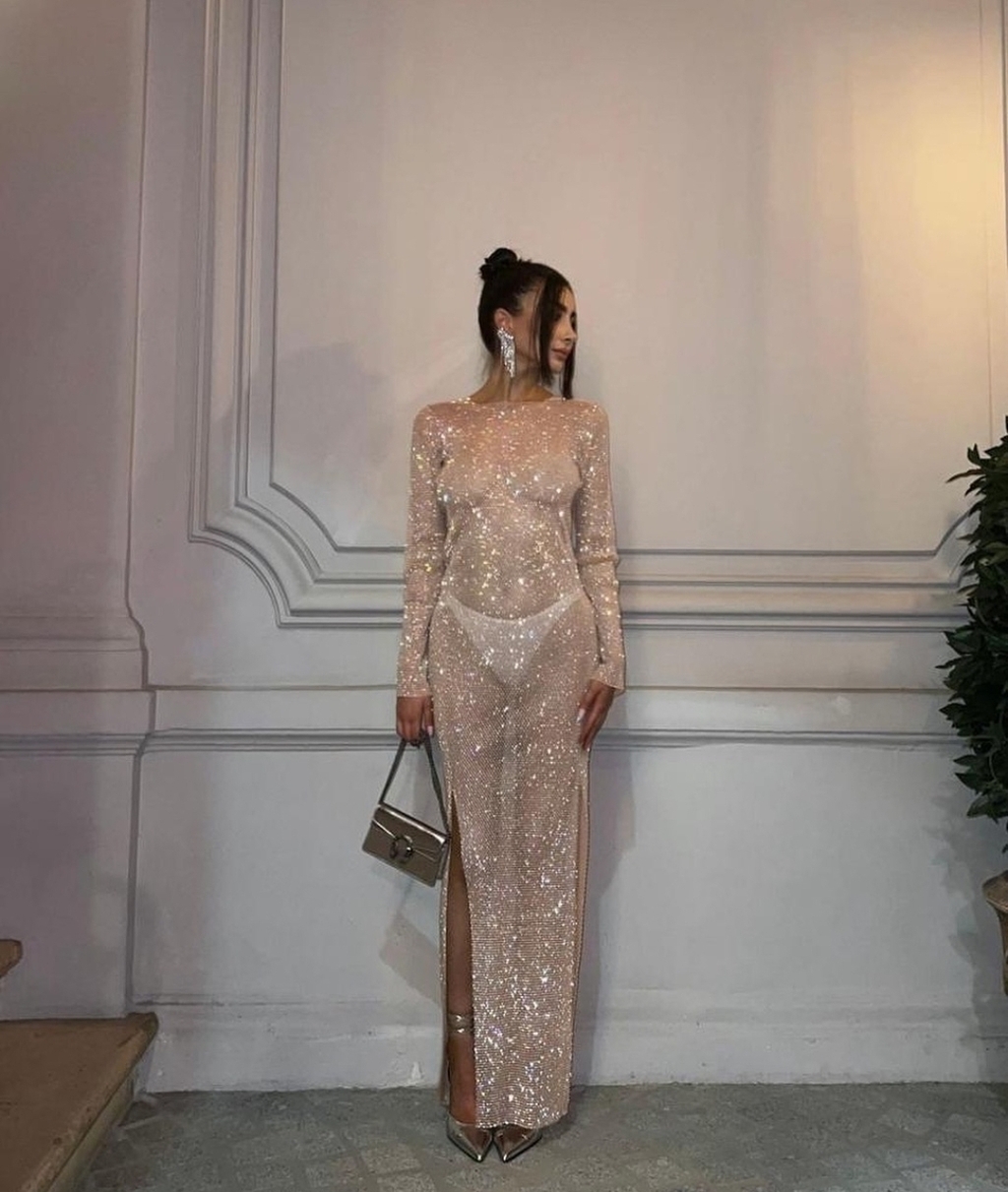 Vestido em pedraria longo outlet