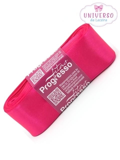 FITA DE CETIM NA COR ROSA CÍTRICO TOMATE FACE 38MM COM 10 METROS