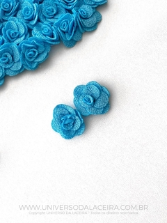 Aplique Flor de Tecido Azul Turqueza 3cm à unidade