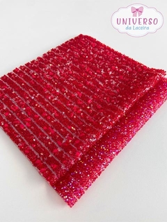 MANTA STRASS PEROLIZADO VERMELHO 1CM X 40CM "TIRA"