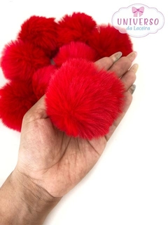 POMPOM DE PELUCIA 7CM VERMELHO