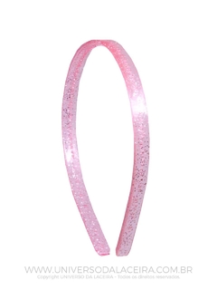 Tiara de Glitter Rosa com Dente 10mm - Em Plástico - Unidade