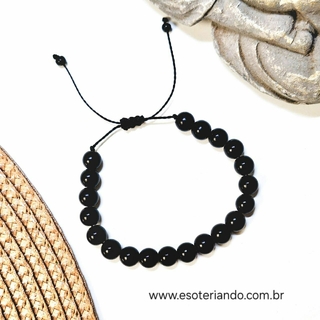 Pulseira Esfera Obsidiana Negra ajustável - Limpeza e Proteção