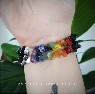 Pulseira cascalho 7 chakras Obsidiana Negra ( Limpeza e Proteção )