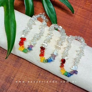 Pulseira cascalho 7 chakras quartzo transparente