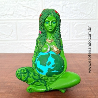 Estátua Mãe Terra Verde- Deusa Gaia em resina