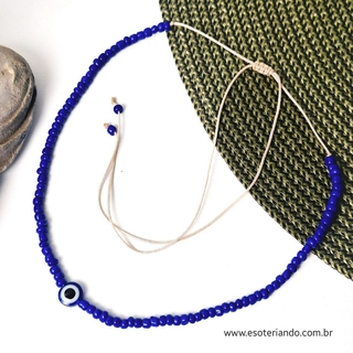 Choker ajustável de miçanga e olho grego azul