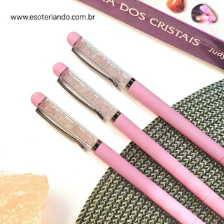 Caneta com cristal Quartzo Rosa - Caneta ponta 0.5 preta com cristais - comprar online