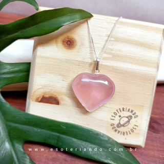 colar coração quartzo rosa em prata 925