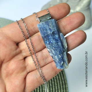 Colar Premium Cianita Azul | peça única | Pedra do Arcanjo Miguel | aço inox