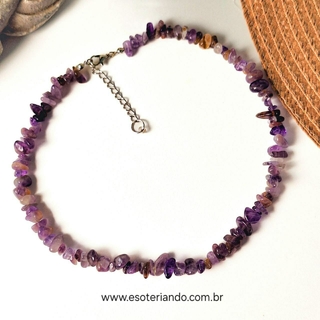 Choker Cascalho de Ametista | Qualidade extra | 100% natural | Chama violeta