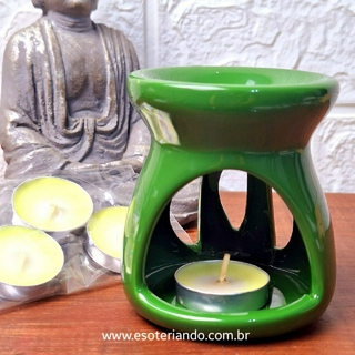 Recho Aromatizador em cerâmica verde + 3 velas
