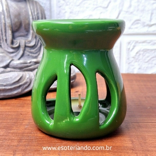 Recho Aromatizador em cerâmica verde + 3 velas