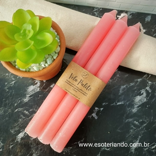 Kit velas palito rosa - fundo marmore, vaso planta suculenta