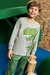 Pijama Green Dino de Camiseta em Meia Malha e Calça em Malha Comfy