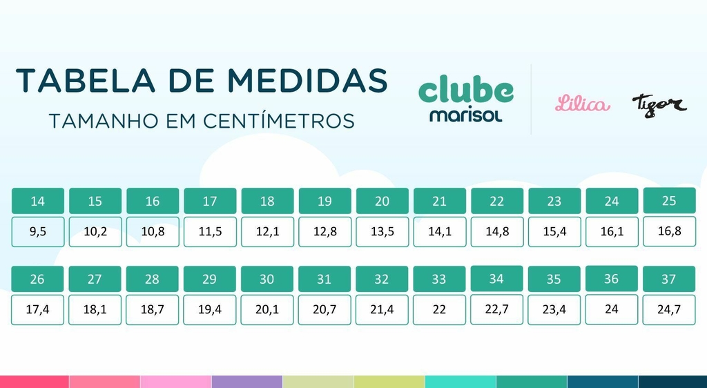 Tabela de tamanho tenis fila infantil 2025