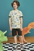 Conjunto camiseta estampada dinossauro e bermuda em sarja Lucboo
