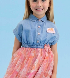 Vestido infantil jeans com tule best sale