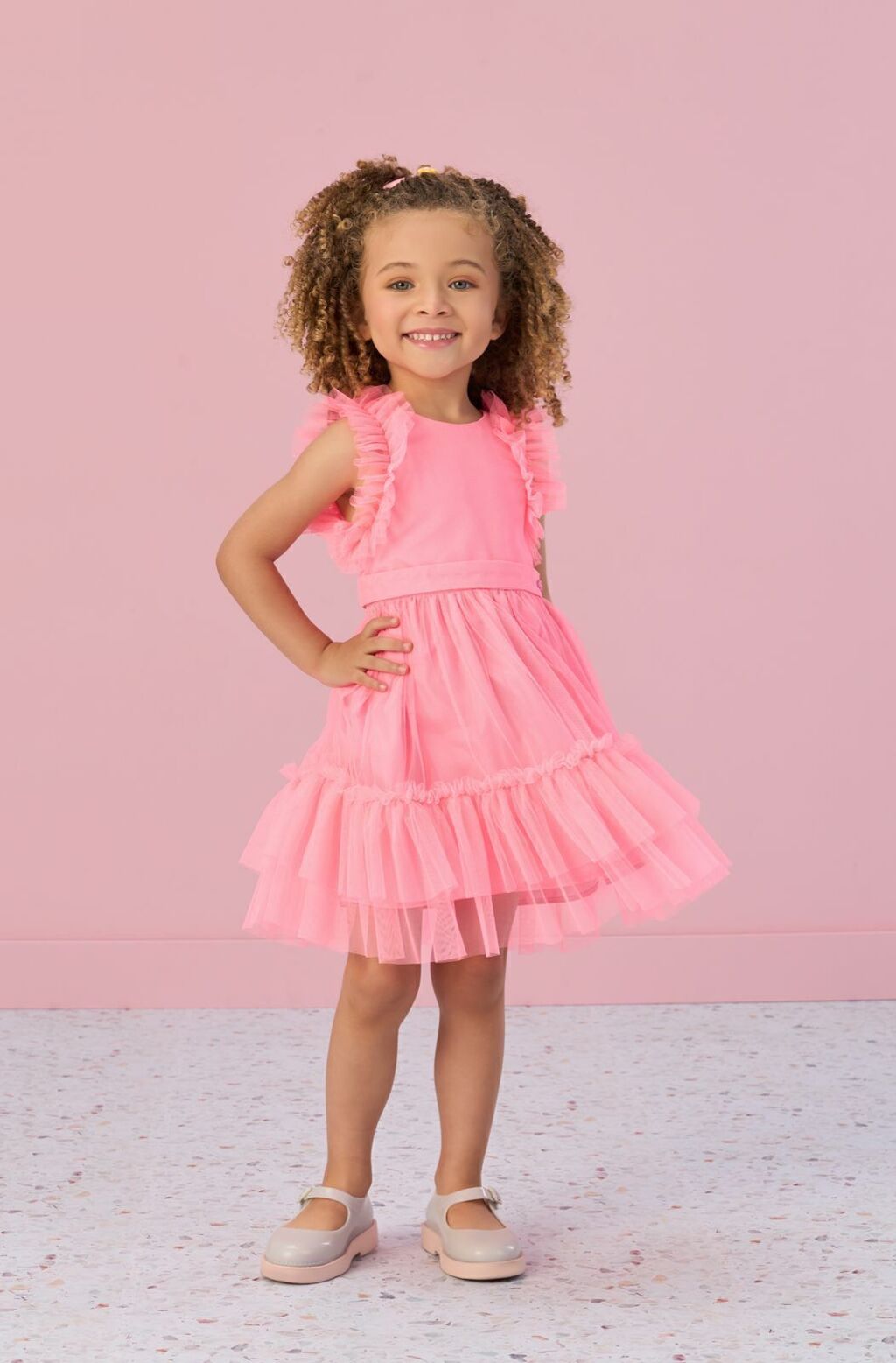 VESTIDO DE FESTA INFANTIL ROSA NEON MON SUCRE TULE BEBEL