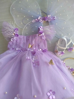 Kit Jardim Encantado Lavanda - Vestido, asa de borboleta e acessório de cabelo