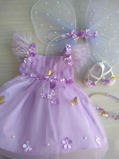 Kit Jardim Encantado Lavanda - Vestido, asa de borboleta e acessório de cabelo - loja online