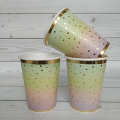 VASO DEGRADE PASTEL CON ESTRELLAS Y CORAZONES DORADOS