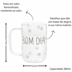 Imagem do Caneca de Vidro Borossilicato Grande Bom Dia 280ml