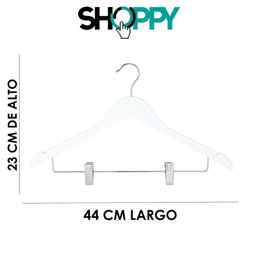 Pack X50 Perchas De Madera Blanca Con Broches