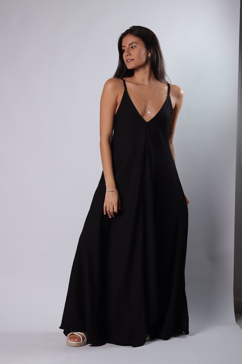 vestido longo amplo preto - La Magie Clothes