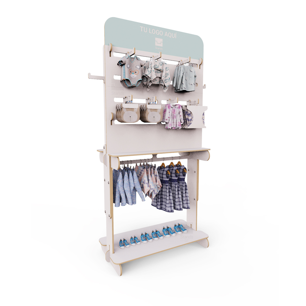 Exhibidor rack colgador para ropa armable de madera