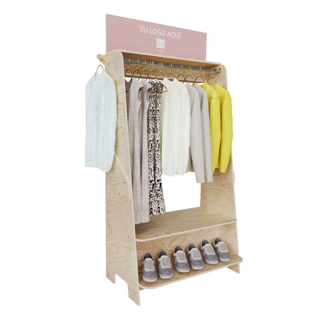 Exhibidor de madera desarmable para ropa rack de ropa colgador