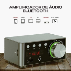 Amplificador de Som Ambiente Bluetooth 5.0 USB Pendrive + Com Fonte 12vx2a Prata - comprar online