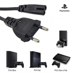Cabo de Força Tipo 8 Bipolar PS2 PS3 PS4 Xbox One 2 pinos Energia - VIPO Eletrônicos - Áudio e Vídeo