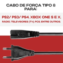 Cabo de Força Tipo 8 Bipolar PS2 PS3 PS4 Xbox One 2 pinos Energia - loja online