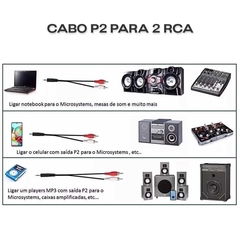 Cabo adaptador P2 stereo para 2RCA Femea aúdio 16,5cm - loja online