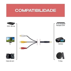 Cabo P3 + 3 RCA macho TV AV (GND, Audio, Video, Audio)* - VIPO Eletrônicos - Áudio e Vídeo