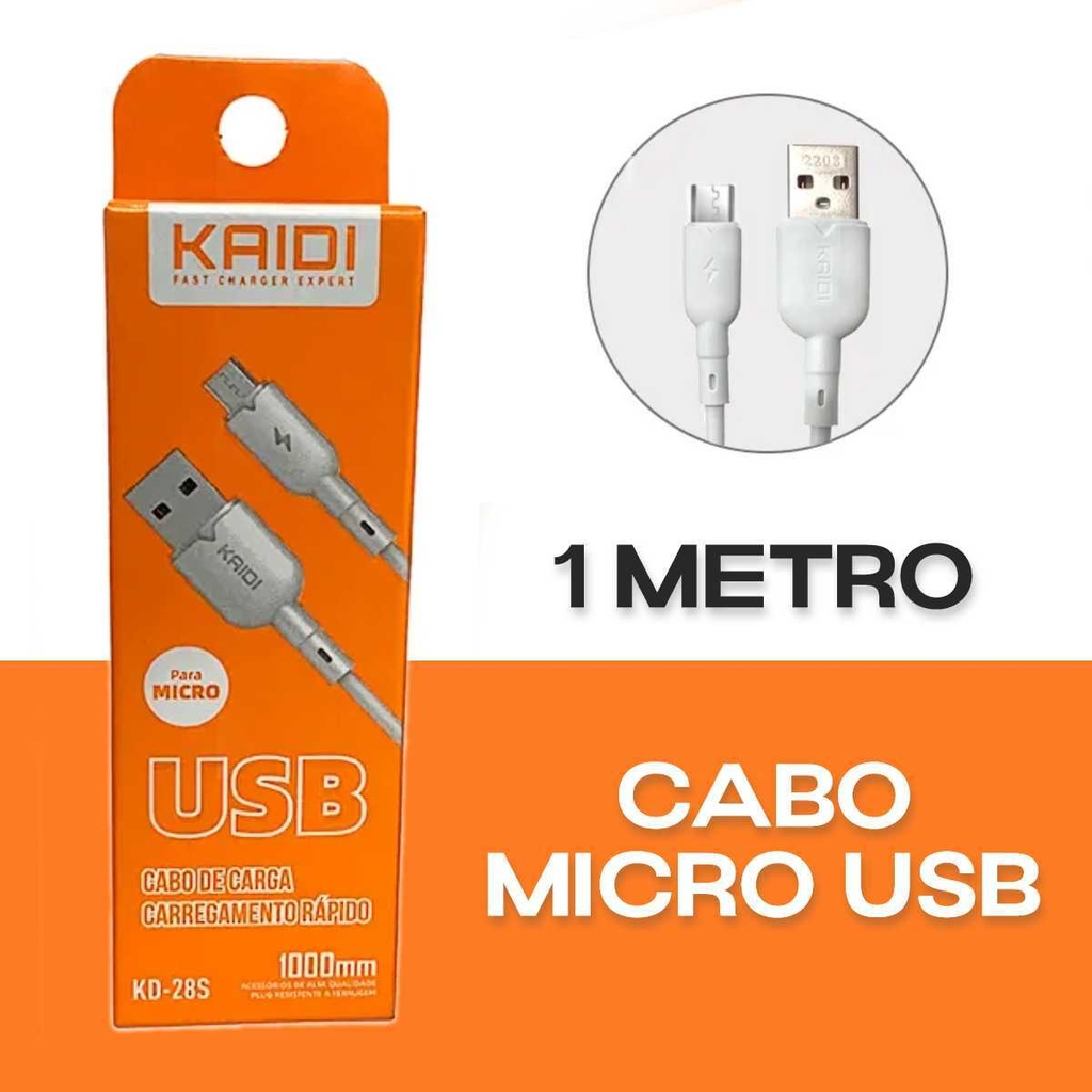Cabo USB Kaidi Micro USB V8 KD-28S Branco 100cm