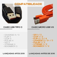 Cabo Micro Usb JBL Charge 1 2 3 Xtreme Clip Flip Go Original - VIPO Eletrônicos - Áudio e Vídeo