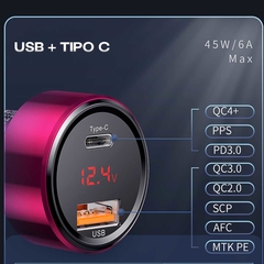 Carregador Veicular Duplo USB Tipo C Baseus 45w Carga Rápida 4.0 12-24v