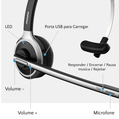 Fone de ouvido Sem Fio M5 Mpow Bluetooth Com Microfone Headset callcenter - loja online