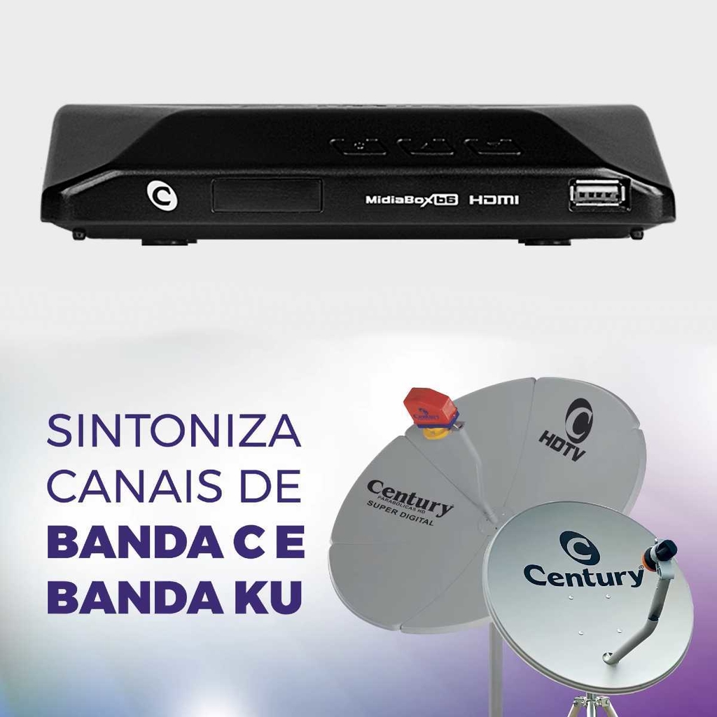 Receptor Parabólica Digital B6 com RBS TV POA Century Banda C KU